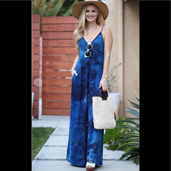 Navy tie dye maxi dress. - Picture 3 of 7